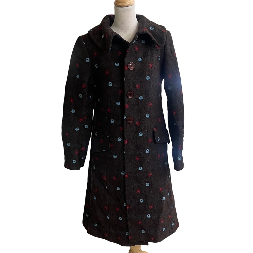Irene van ryb Vintage  Brown Textured Floral  Long Coat size 40/ USA 6-8 WOOL